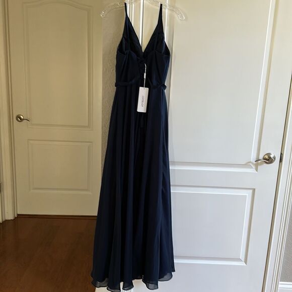 LOVEJOY  Navy Blue Lace-Up High-Low Maxi Dress 6 NWT and in packaging - Picture 4 of 7